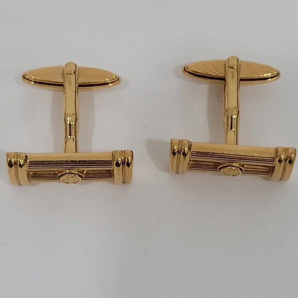 Dunhill D Cufflinks Gold Tone Logo Rectangle Designer Logo Vintage‎ Striped